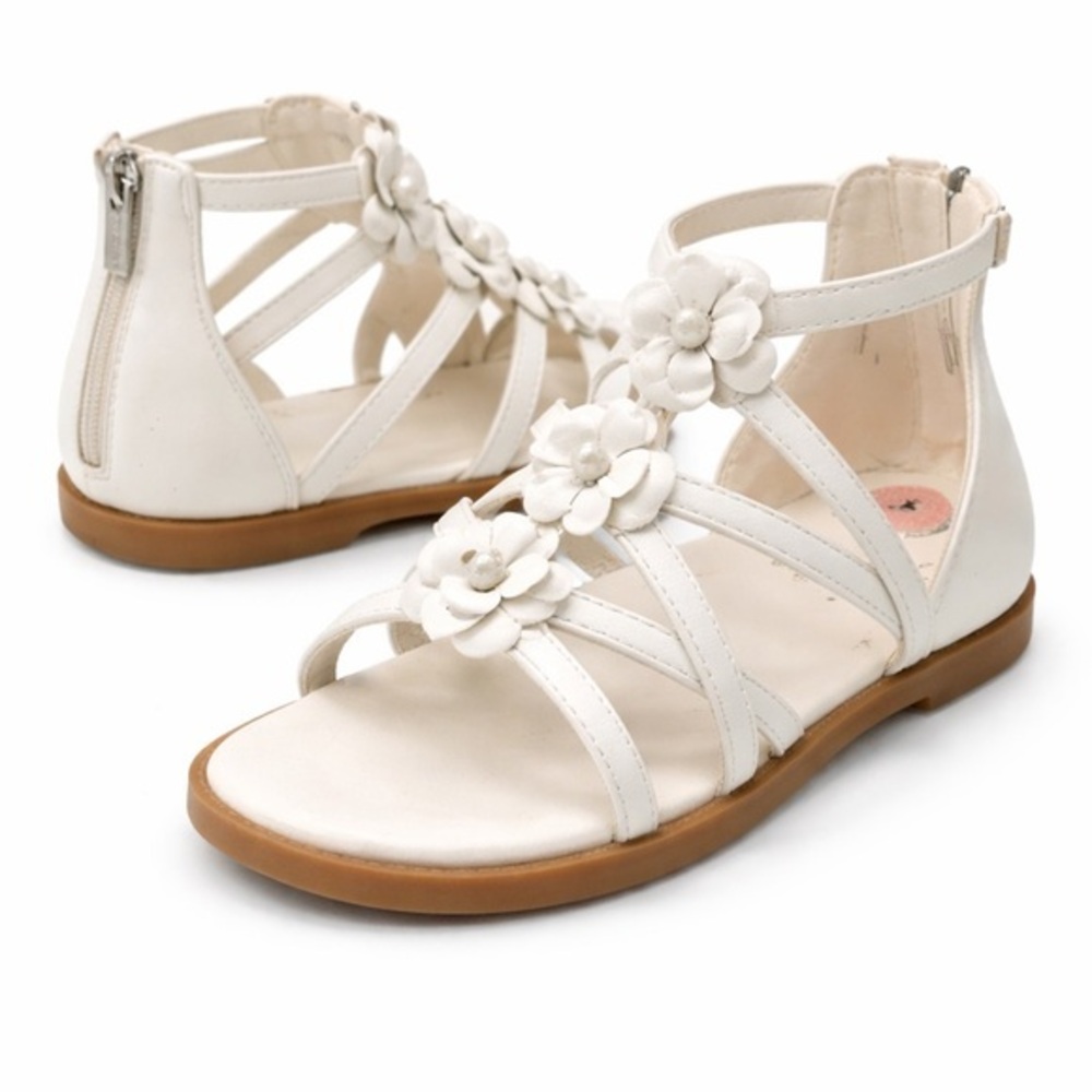 Vince Camuto Youth Girls 3D Floral White Strappy Gladiator Sandals Size 4